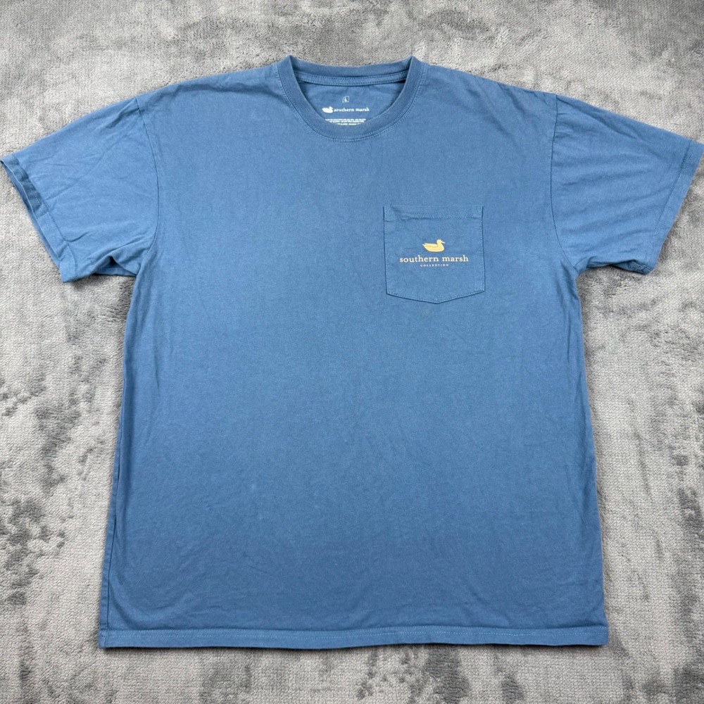 Southern Marsh Mens Blue Fly Fishing Lure Graphic Pocket T-Shirt Large